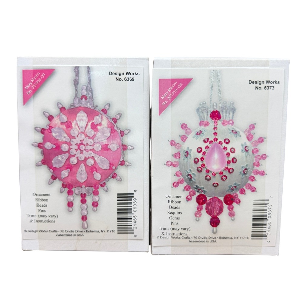 Mary Maxium Design Works Ornament Kit Lot, 2 Pink DIY Christmas Crafts 6369 6373